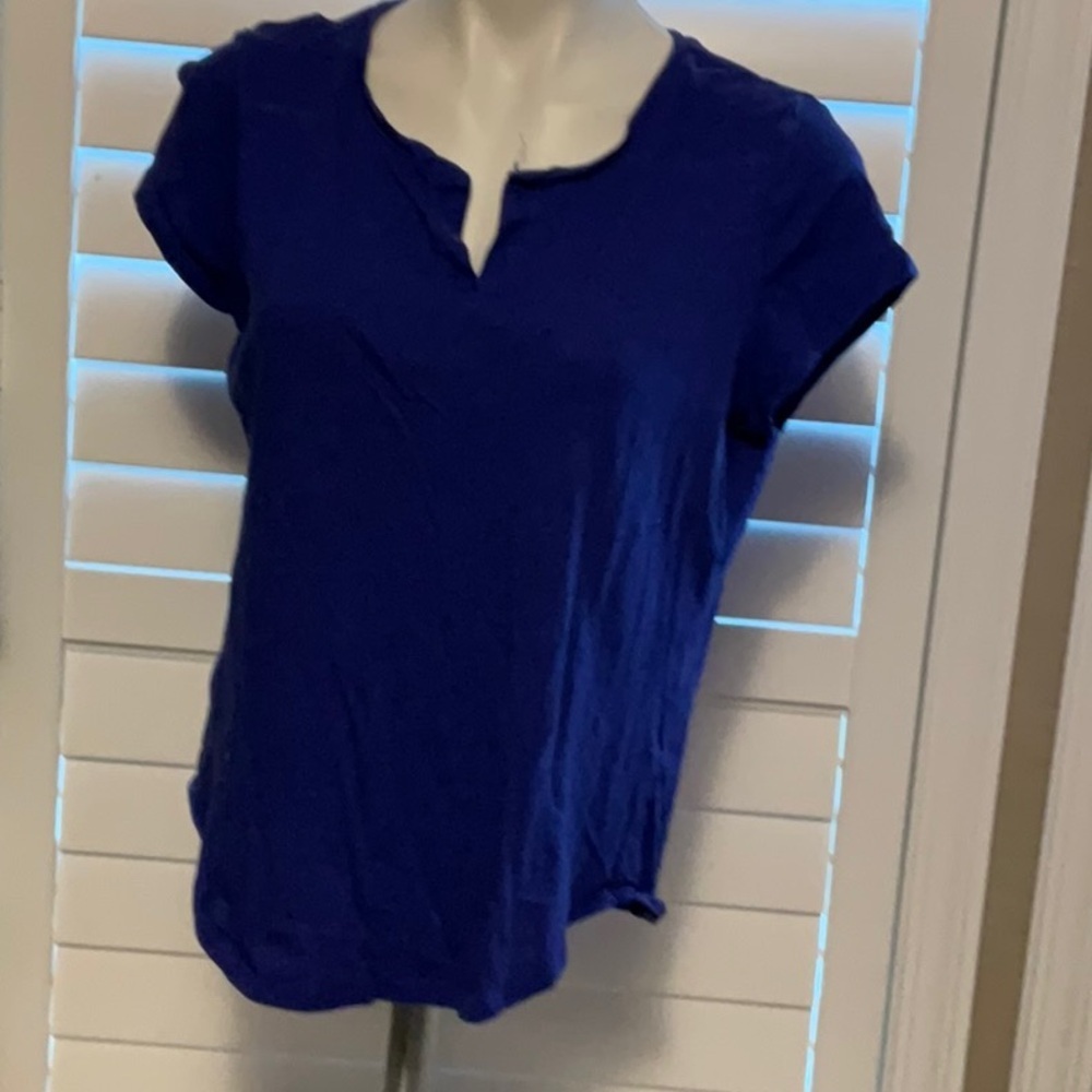 Soho Blue Relaxed Blouse with Mandarin Collar